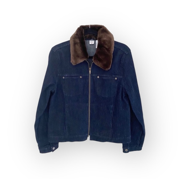 new Saks Fifth Avenue ✦ SFA S5A ✦ Vegan Fur Trim Denim Jacket ✦ Dark Indigo ✦ 10 - Picture 11 of 12